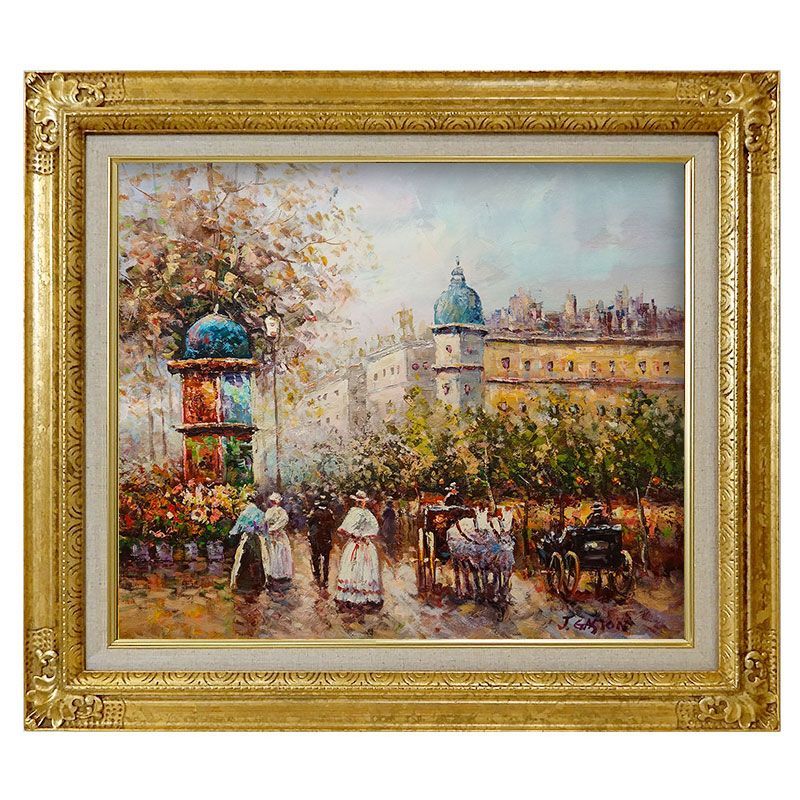 油彩画 Echoes of Paris パリの記憶 ビリー ガストン 額入り 油絵 F10号 風景画 額装画 現代フランスの画家が描く19世紀の街 真筆 肉筆画 手描き YE494