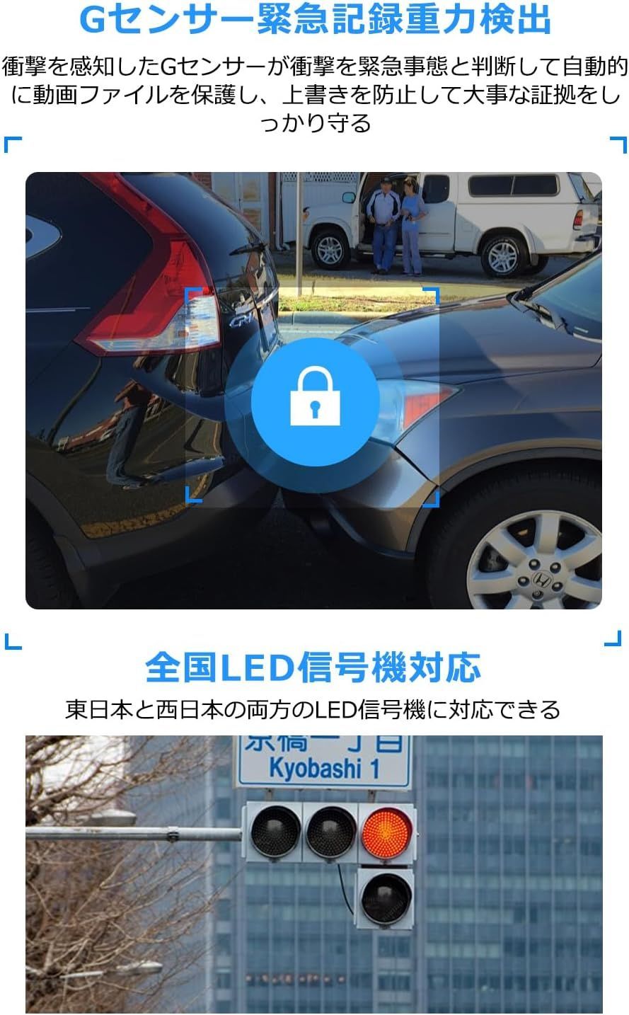 小型ドラレコ 3インチ液晶画面HDR|WDR画像補正技術