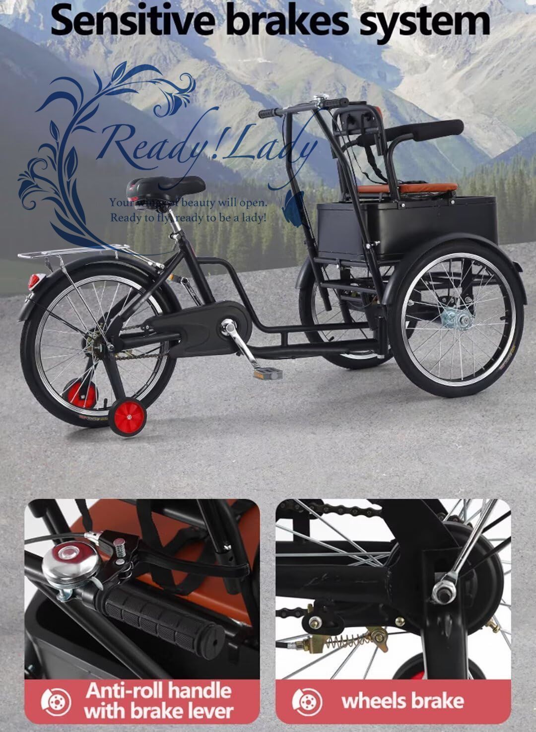 モビリティスクーター三輪車 フロントシート付きタンデム三輪車