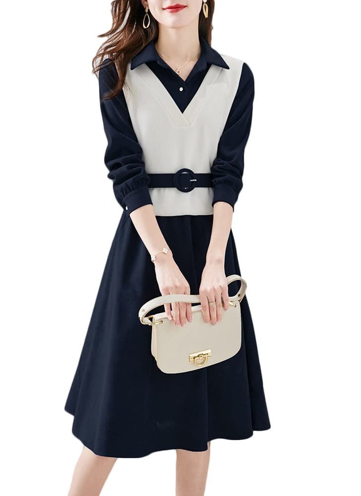 Size:L_Color:ネイビー [Vilaria] ワンピース レディース ニット