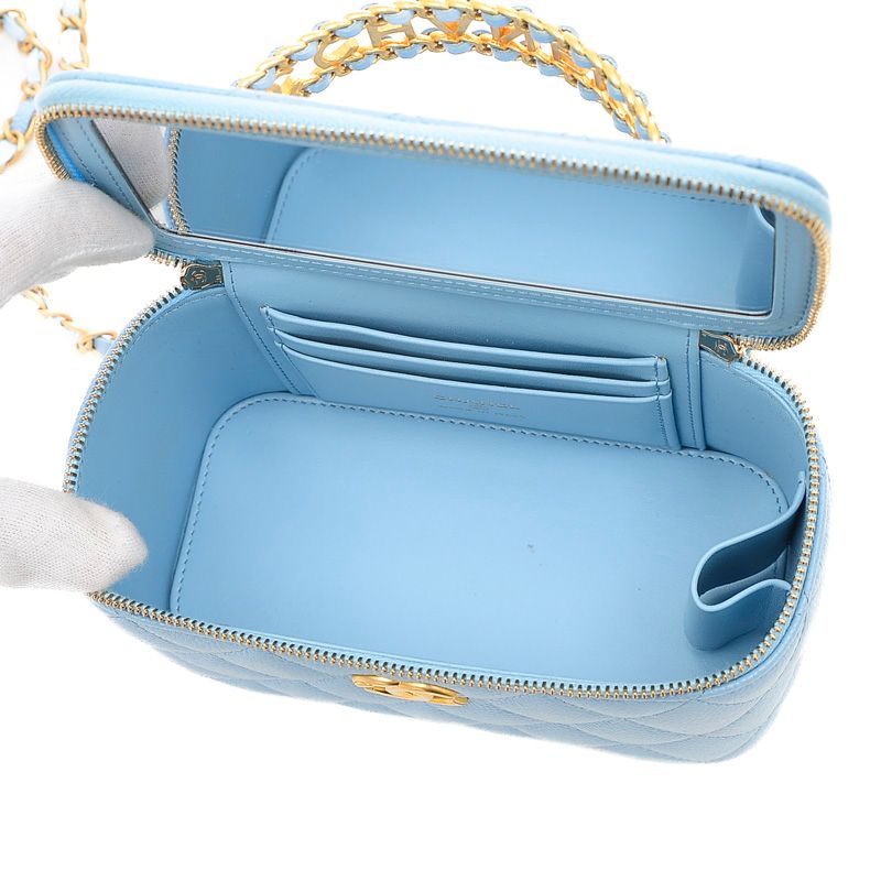 CHANEL ヴァニティ ハンドル ブルー キャビアスキン シャネル バニティ
