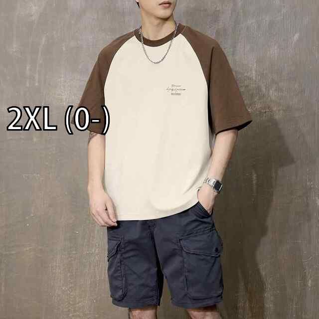 [2XL (0-)]メンズ ファッション 服  オシャレ シンプル 大人 かっこいい 大きいサイズ ストリート 紳士服 夏 アメリカン レトロ カジュアル 半袖 ラウンドネック トップス T シャツ ラグラン 袖 