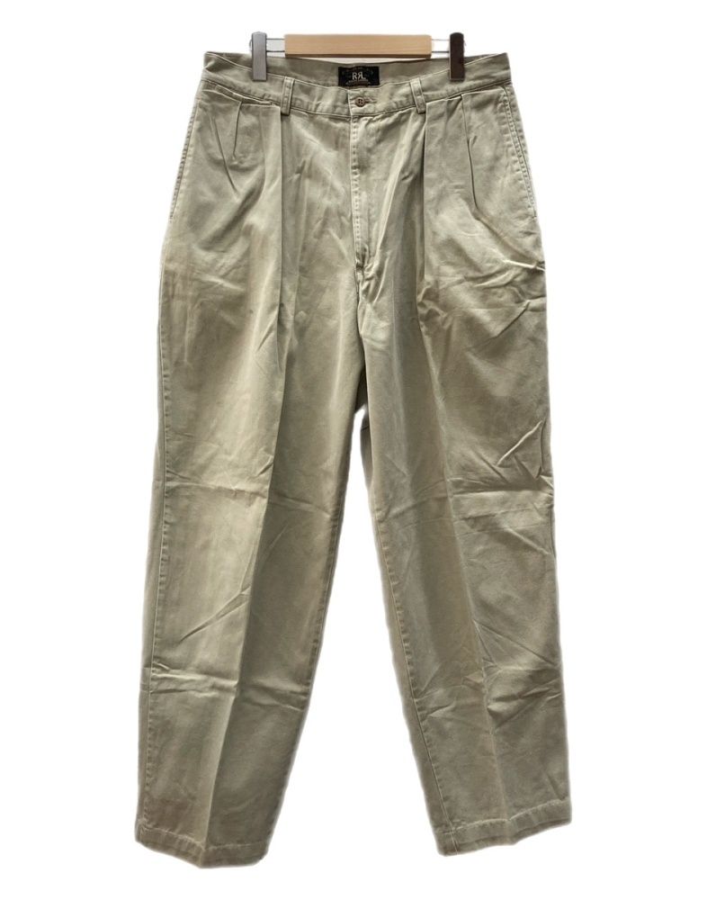 ダブルアールエル RRL 90s TACK CHINO PANTS タック チノ パンツ ジップフライ ワーク トラウザーズ 三ツ星タグ Ralph Lauren 薄茶 無地 チノパン ベージュ 33×31 104MB-343