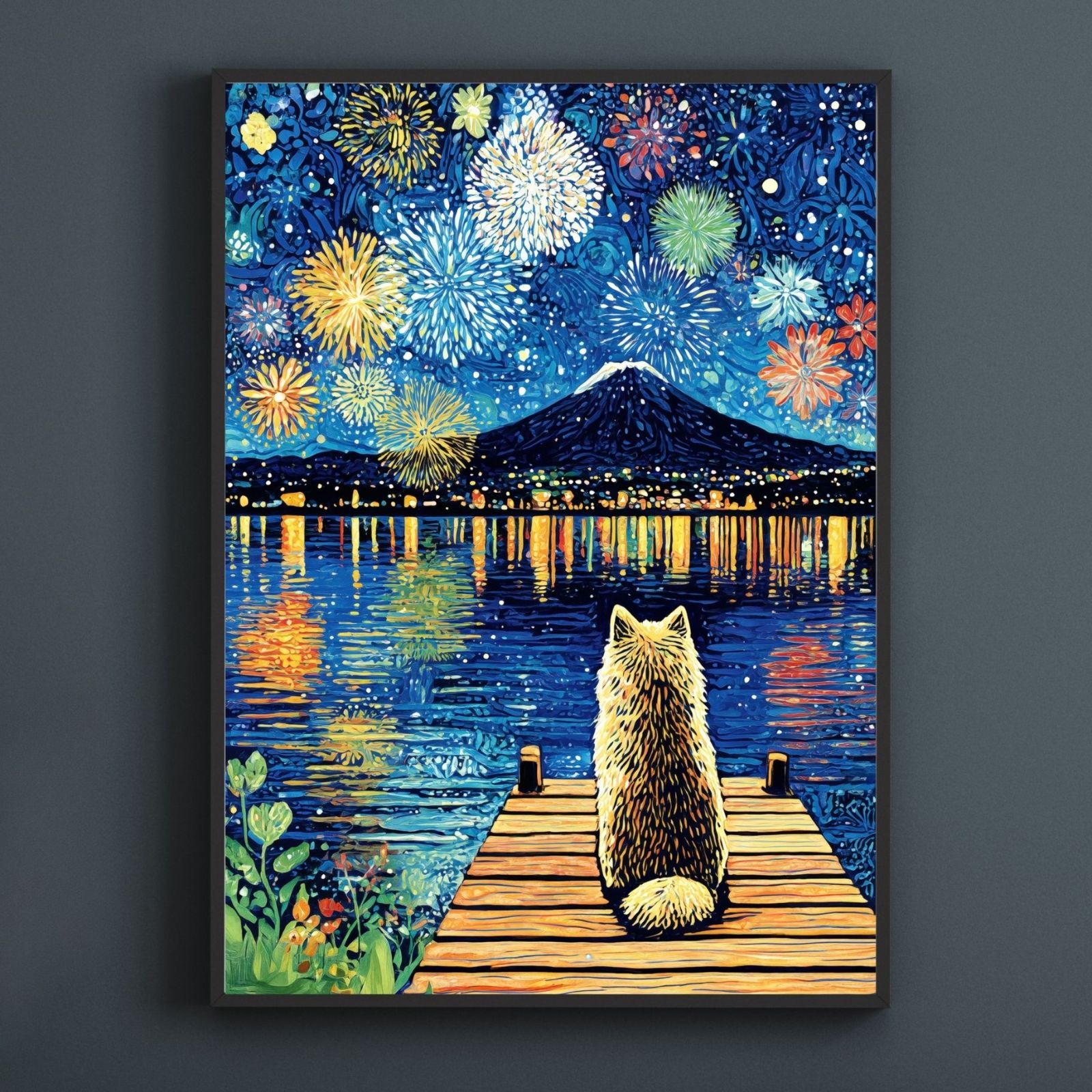 君と見た夏 - ポメラニアン犬】富士山・花火・幻想的・ファンタジー