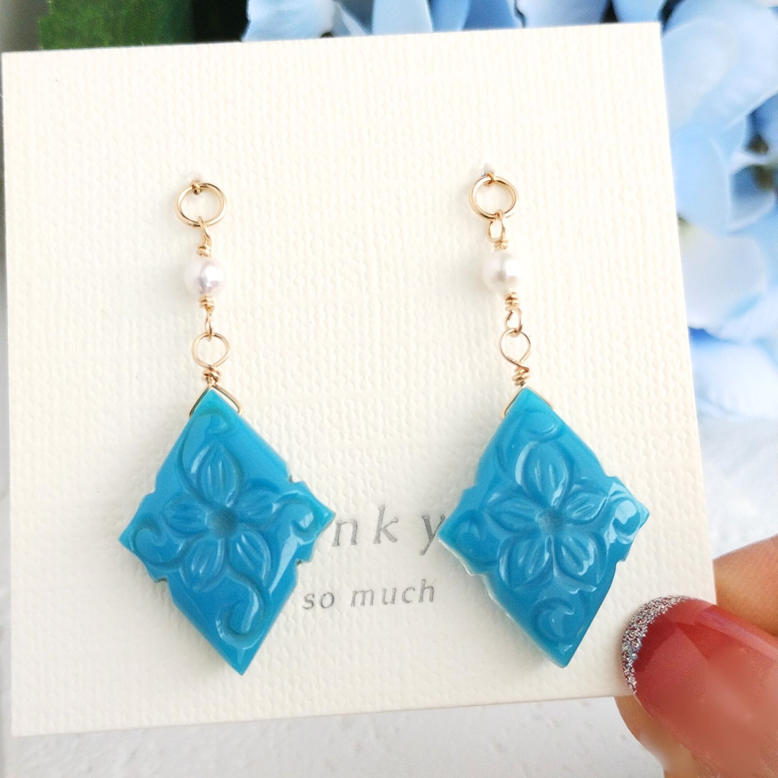 ターコイズローゼンジカービングピアスチャーム＊ ターコイズローゼンジカービングピアスチャーム＊