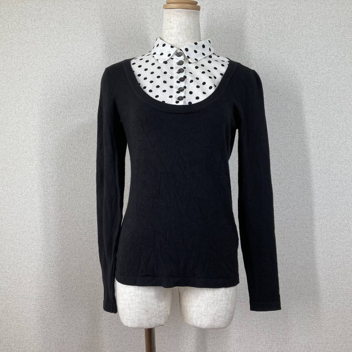 新品タグ付き　ミエコウエサコ　長袖ゴルフウェア ミエコウエサコ】ゴルフウェア シャツ MUスポーツ 黒 白 40 ストレッチ