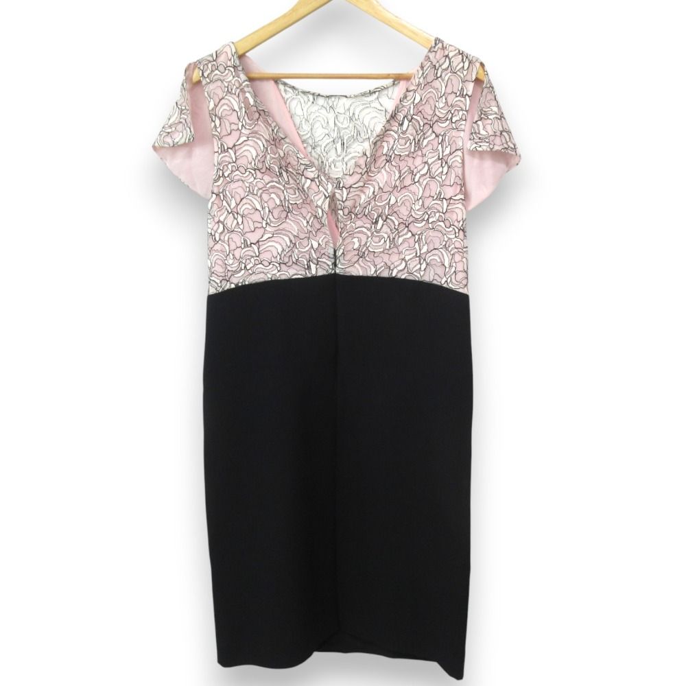 Christian Dior クリスチャンディオール ラフシモンズ期 フラワーレースドッキング 半袖 ミモレ丈ワンピース 44 ブラック ピンク レディース 古着