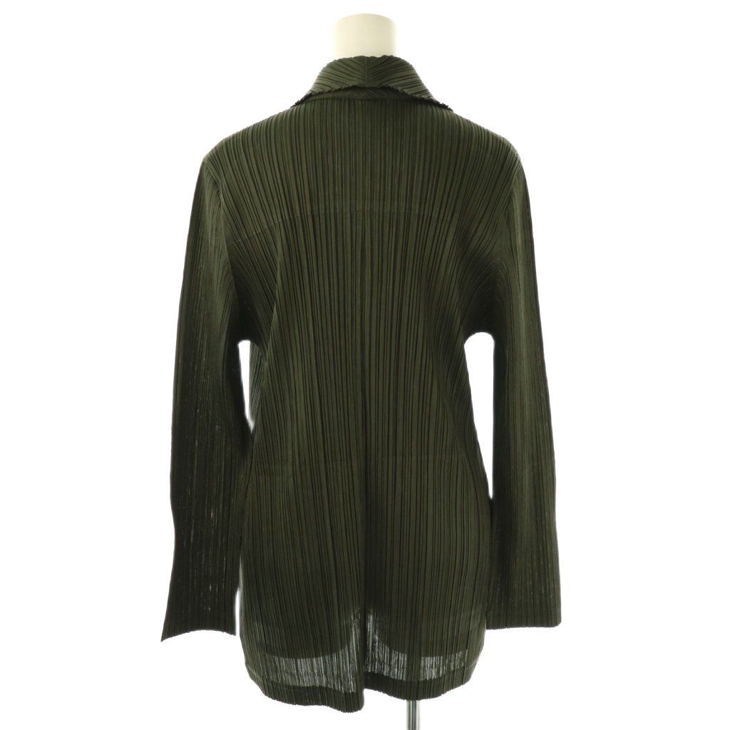 PLEATS PLEASE イッセイミヤケ ノーカラー ジャケット グリーン PLEATS PLEASE イッセイミヤケ ノーカラー ジャケット グリーン