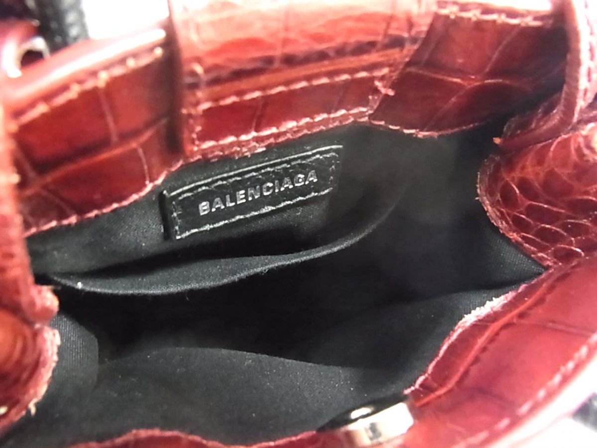 定価153.000円☆BALENCIAGA ロゴ ミニショッピングバッグ フォンホルダー クロコ型押し ハンドバッグ ショルダーバッグ 2WAY イタリア製 定価153.000円☆BALENCIAGA ロゴ ミニショッピングバッグ フォン