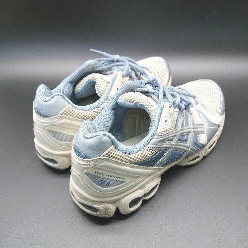 ◇ ASICS アシックス GEL-NIMBUS 9 1201A801 メッシュ ブランドロゴ スニーカー サイズ25.5 ホワイト ブルー メンズ E 1309040004542