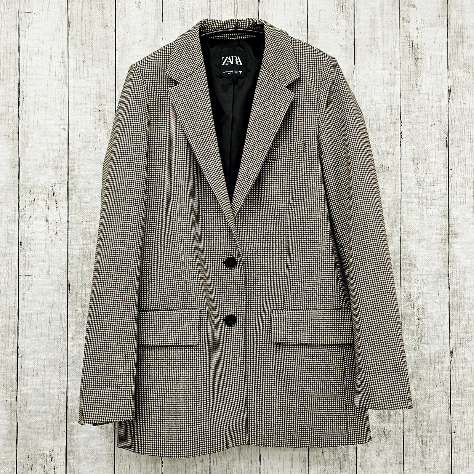 ZARA 】ザラ ハウンドトゥースチェックブレザー - メルカリ