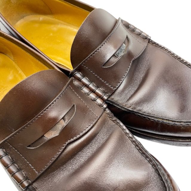 エルメス セリエ コイン ローファー モカシン シューズ レザー ダーク ブラウン ロゴ HERMES サイズ 41 1 2 約26.5 cm