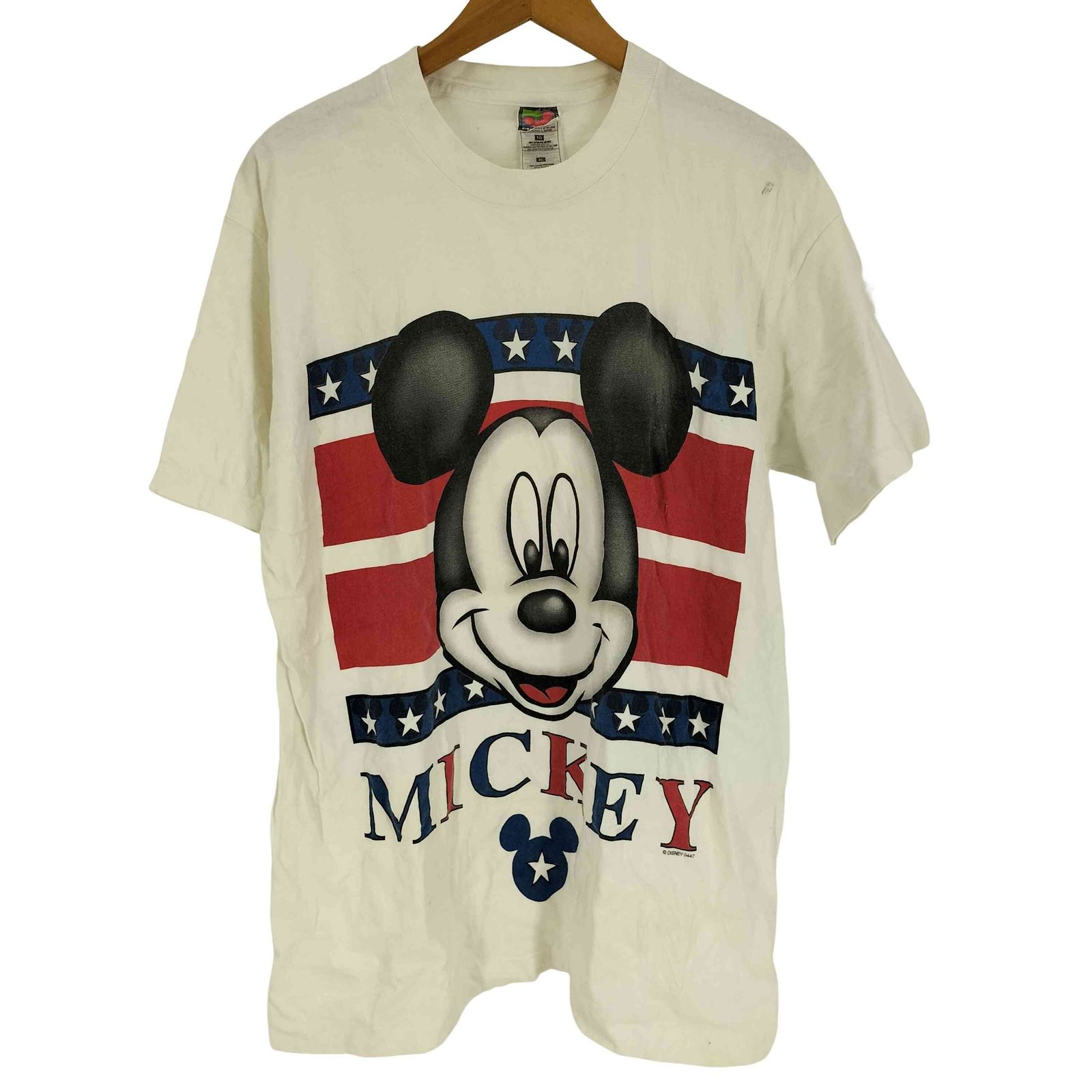 ユーズドフルギ USED古着 90S USA製 星条旗 フロント キャラクター プリント S/S Tシャツ シングルステッチ メンズ import：XL 