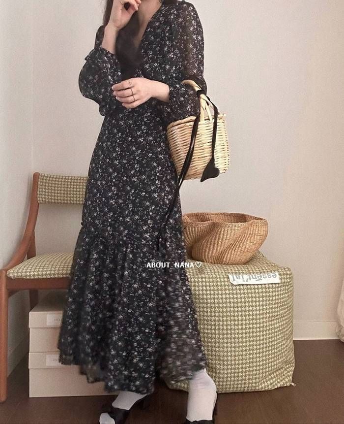 春夏 おしゃれ 上品 長袖 ワンピース ワンピース 春 夏 レディース 花柄 長袖 Vネック ボリューム袖