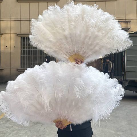 13 ボーンビッグホワイトダチョウの羽ファン折りたたみ式 2 パック 100 130 センチメートル結婚式カーニバルパーティーハロウィンダンス 0