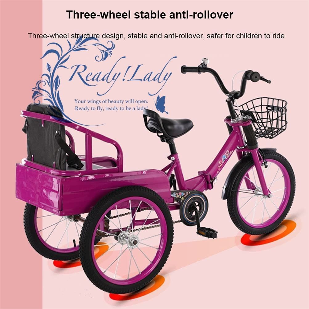 16インチ 折りたたみ式三輪車 子供用 安全な高炭素鋼クルーザー三輪