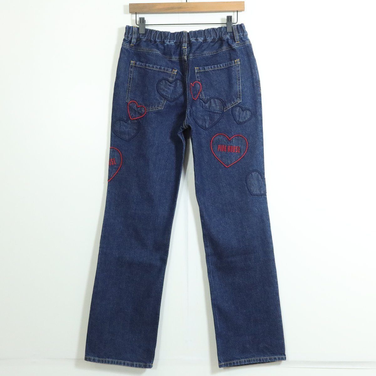 PINK HOUSE ピンクハウス ハートアップリケ　デニム　パンツ Ｌ 新品タグ付き】ピンクハウス☆ハートアップリケいっぱい！ 可愛い