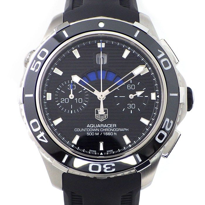 タグ ホイヤー TAG Heuer 腕時計 アクアレーサー CAK211A.BA0833 ブラック文字盤 カウントダウン クロノグラフ デイト 夜光針 インデックス 回転ベゼル ラバーベルト SS 自動巻き 箱 保付き