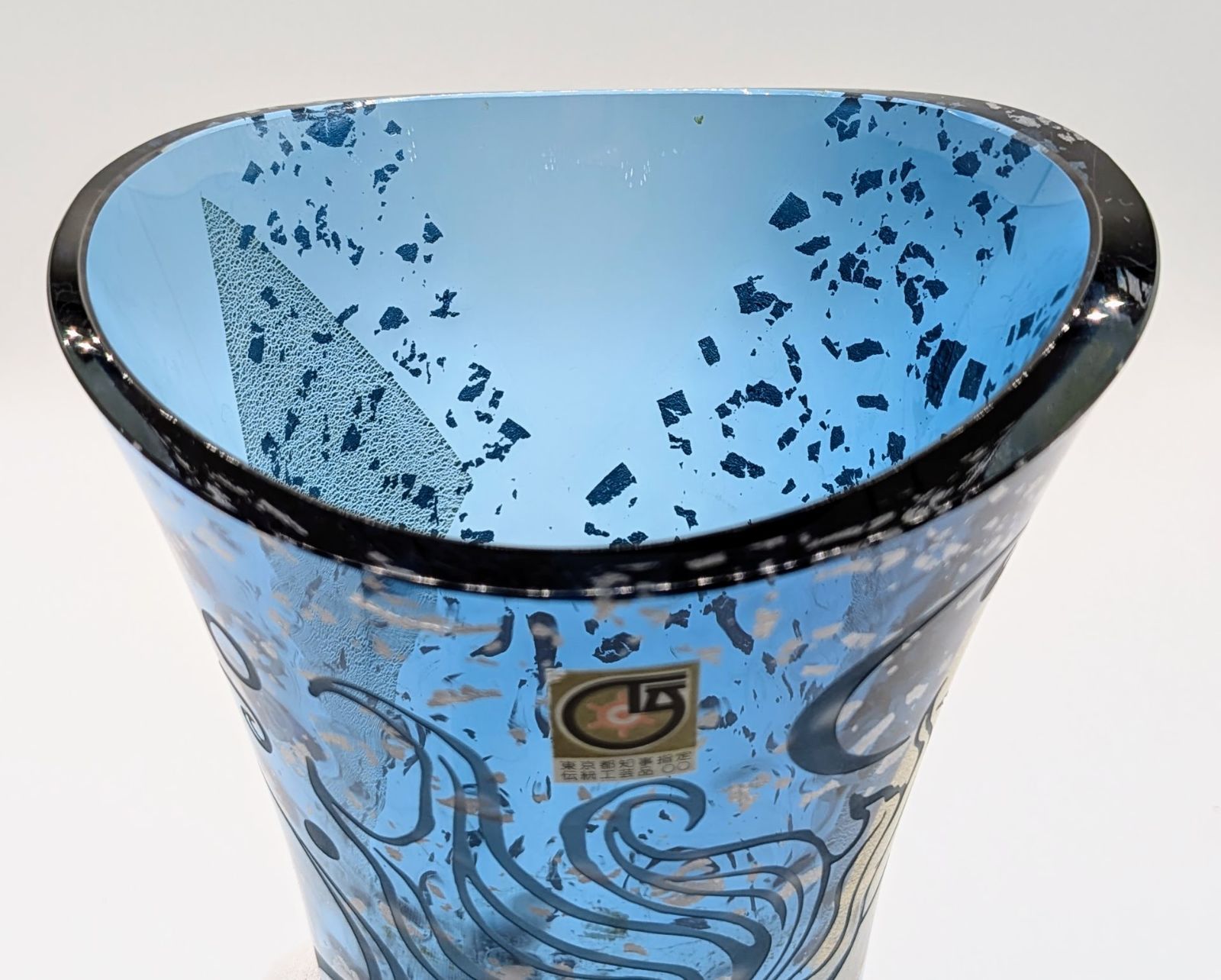 佐々木ガラス 花瓶 青 金線模様 伝統工芸品 東京 日本 - メルカリ