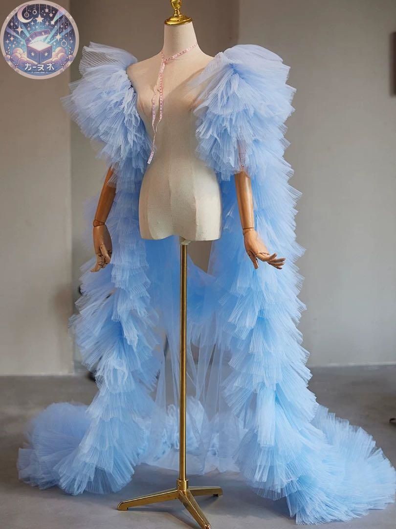 ♥ フリルスリーブがゴージャスなソフトチュールのロングショール