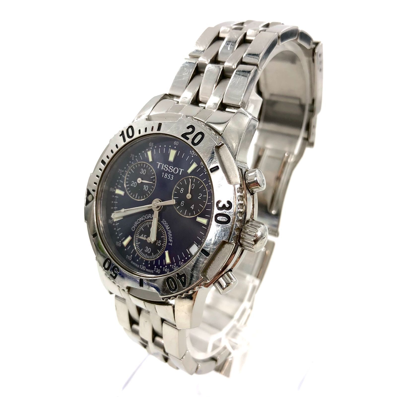 TISSOT ティソ クロノグラフ PRS200 マイケル・オーウェン2002年ワールドカップモデル SS/QZ デイト メンズ腕時計 青文字盤 稼働【OE-137】