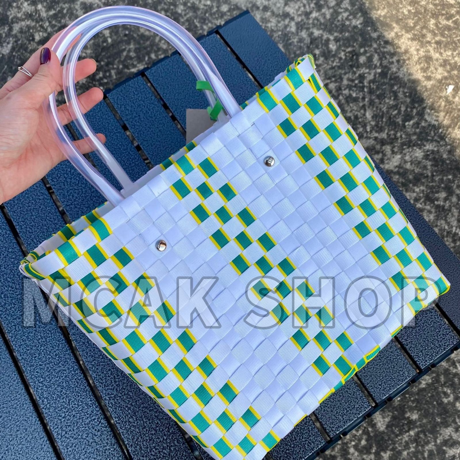 美品 MARNI MARKET マルニマーケット ファッション レディース バッグ ハンドバッグ ピクニックバッグ かごバッグ グリーン×ホワイト