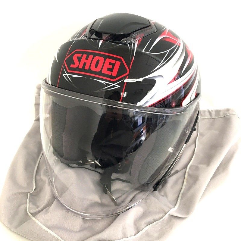 SHOEI ショウエイ J-Cruise CLEAVE ジェットヘルメット 除菌消臭済 Mサイズ レッド ブラック オートバイ ツーリング ライディング バイカー バイク用品 TA3526