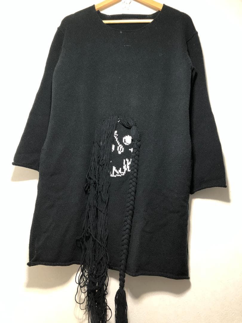 62030 Y s COTTON ACRYLIC INTARSIA JACQUARD PLAIN STITCH SKELETON PULLOVER スカル ドクロ ニット 2 セーター ブラック レディース メンズ YZ-K98-585 ワイズ yohji