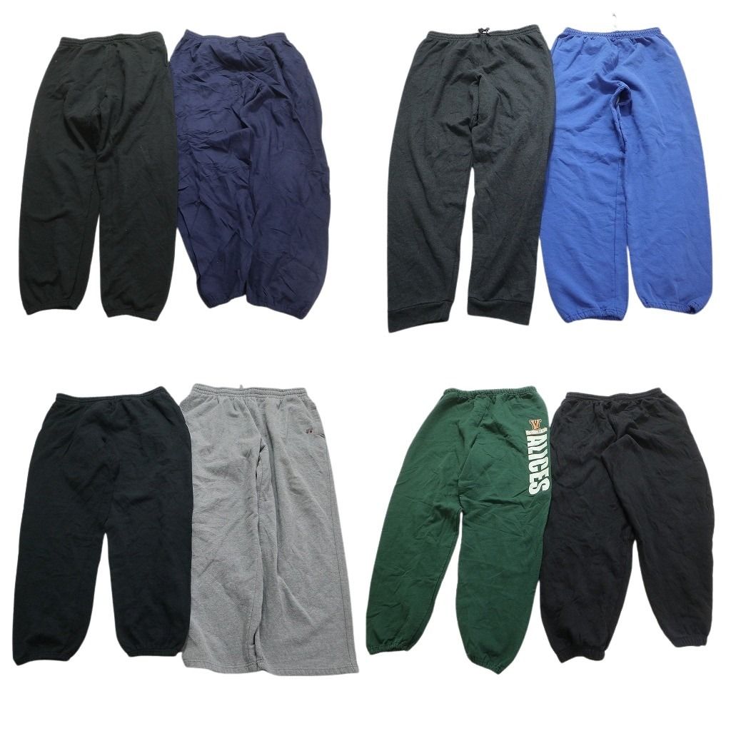 古着卸 まとめ売り スウェット パンツ 8枚セット (メンズ XL ) 無地 ラッセル ワイド カレッジ風 ブラック グレー 中古 古着 MX8511