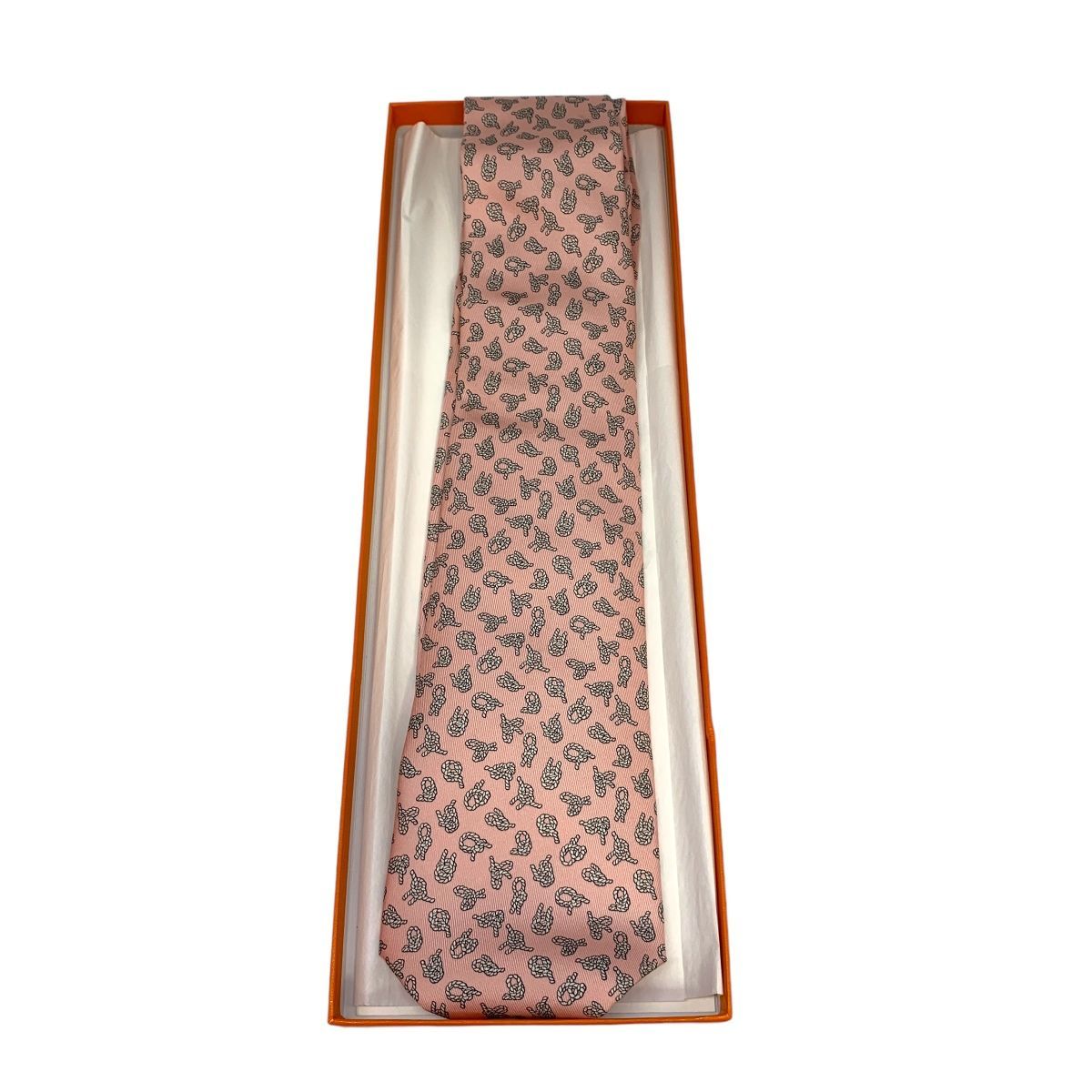 ♪0976 エルメス ネクタイ 総柄 ピンク 5295TA シルク製 ヴィンテージ