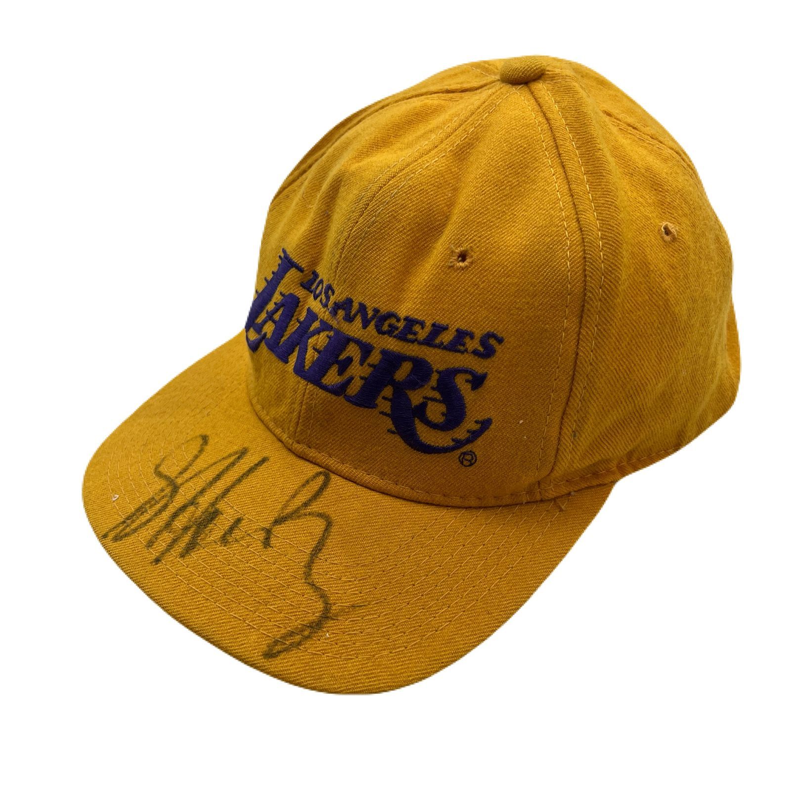 NBA ロサンゼルス レイカーズ キャップ 90s イエロー パープル スナップバック デカ刺繍ロゴ サイン入り ワンサイズ サイズ調整 帽子 Los Angeles Lakers ●FMC103