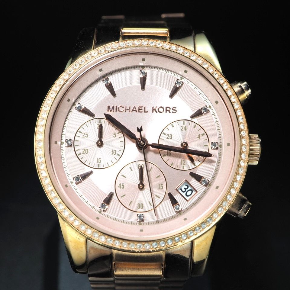 MICHAEL KORS】 マイケルコース GP QZ 電池交換済み MK-6357 クロノ