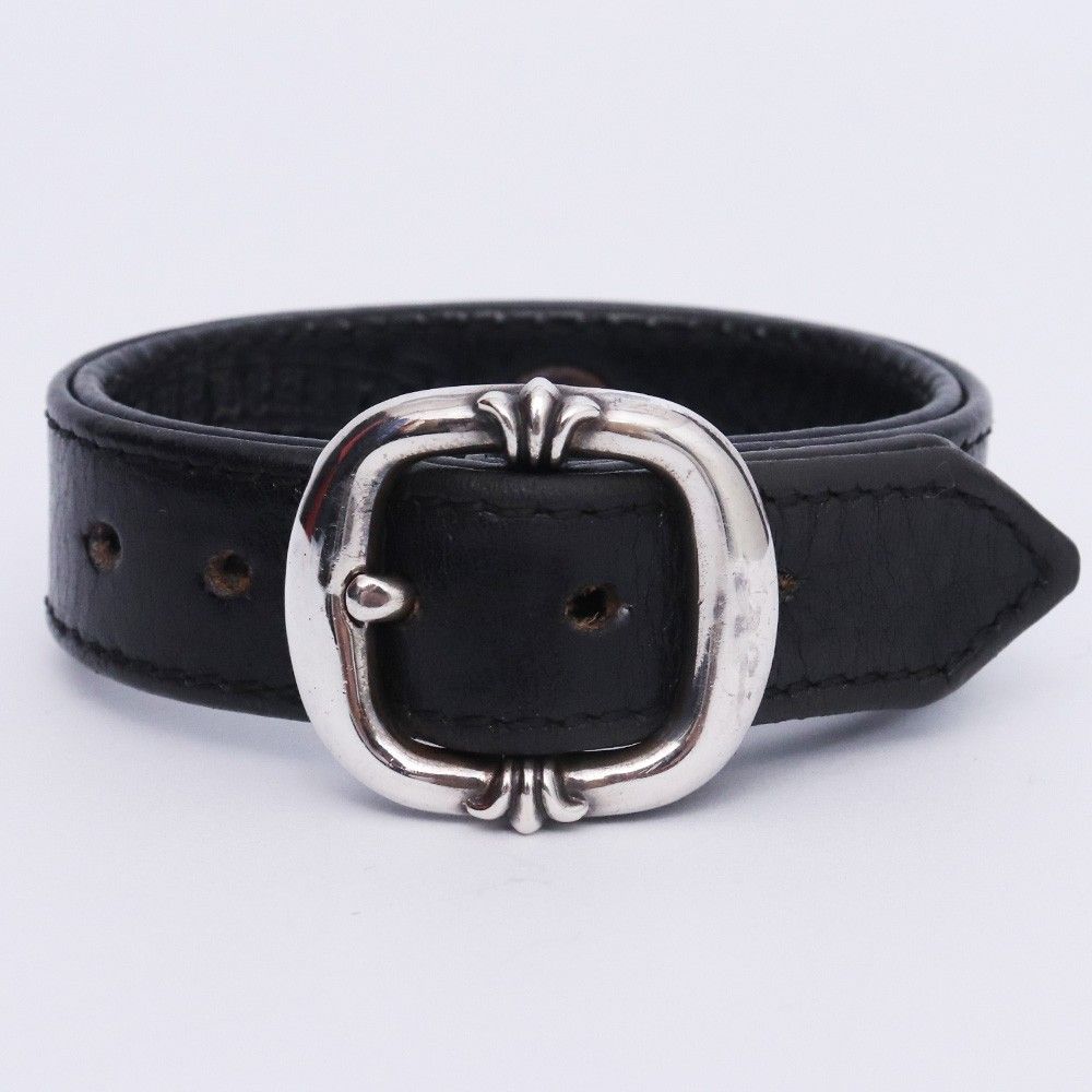 CHROME HEARTS ガンスリンガー クロスボール レザーブレスレット サイズ9 ブラック シルバー