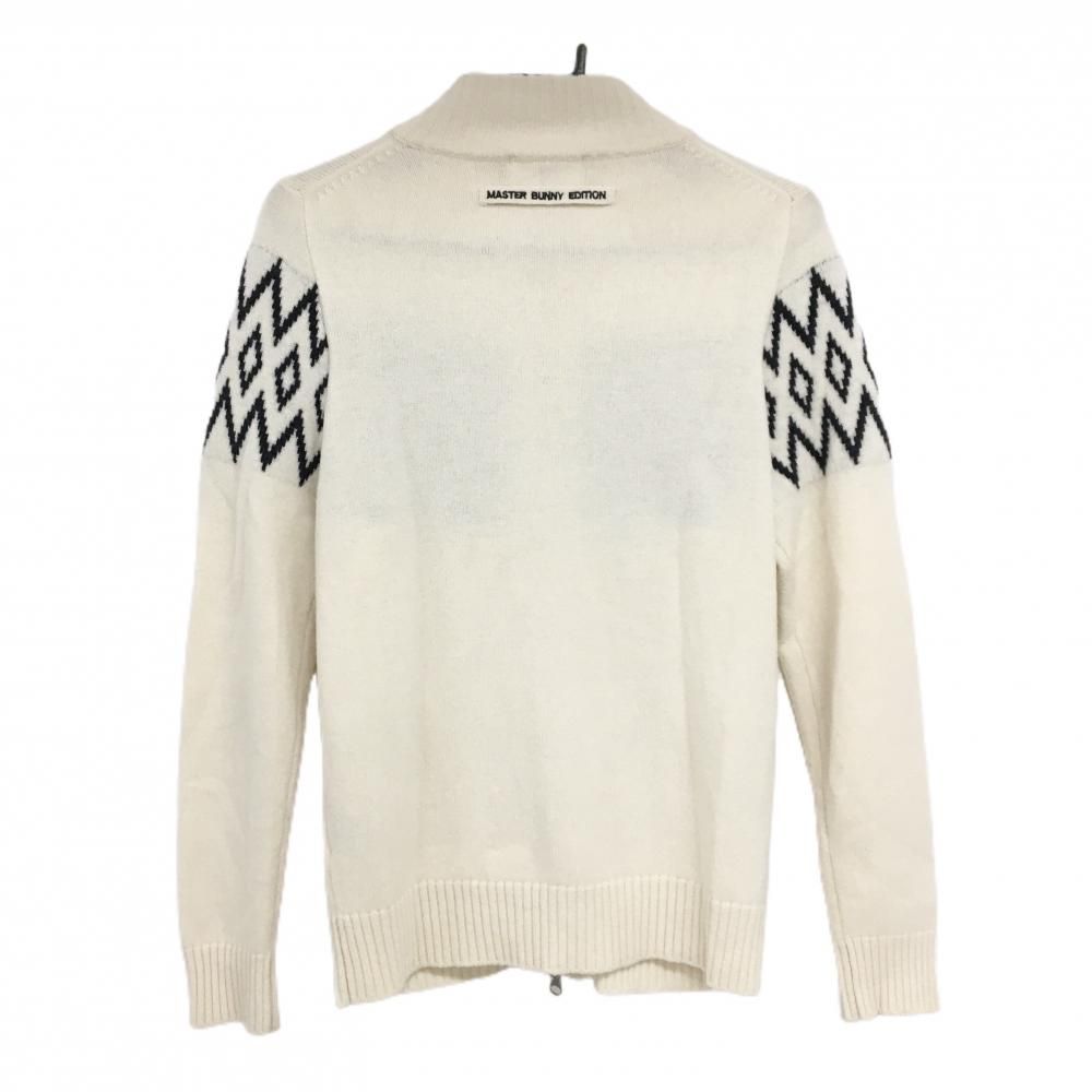 マスターバニー ニットジャケット 白×ネイビー 胸柄 ダブルジップ レディース 2 L ゴルフウェア MASTER BUNNY EDITION