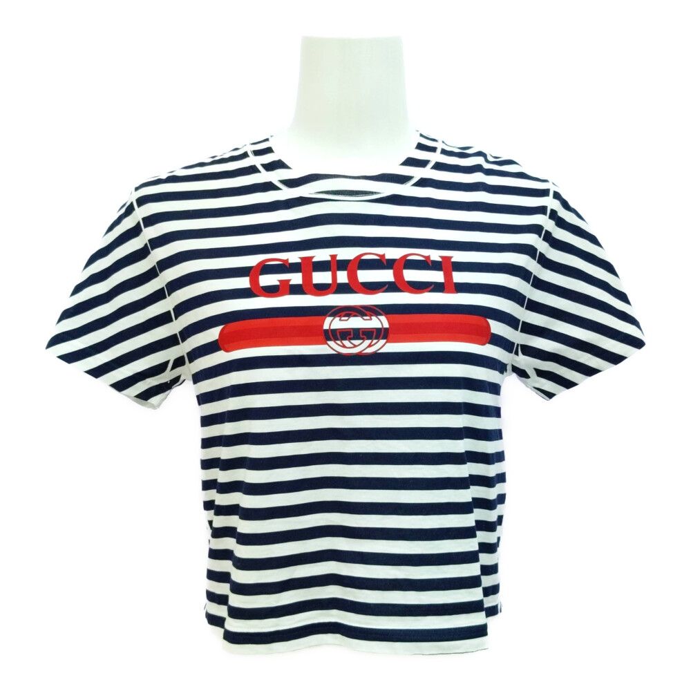 GUCCI グッチ ロゴプリント ボーダー カットソー Tシャツ トップス