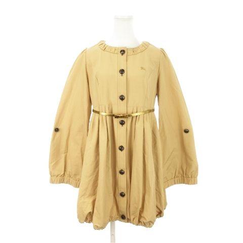 バーバリーブルーレーベル BURBERRY BLUE LABEL ミニワンピース チュニック 長袖 バルーンシルエット タック ギャザー リボンベルト 38 M ベージュ |AH18 GY19