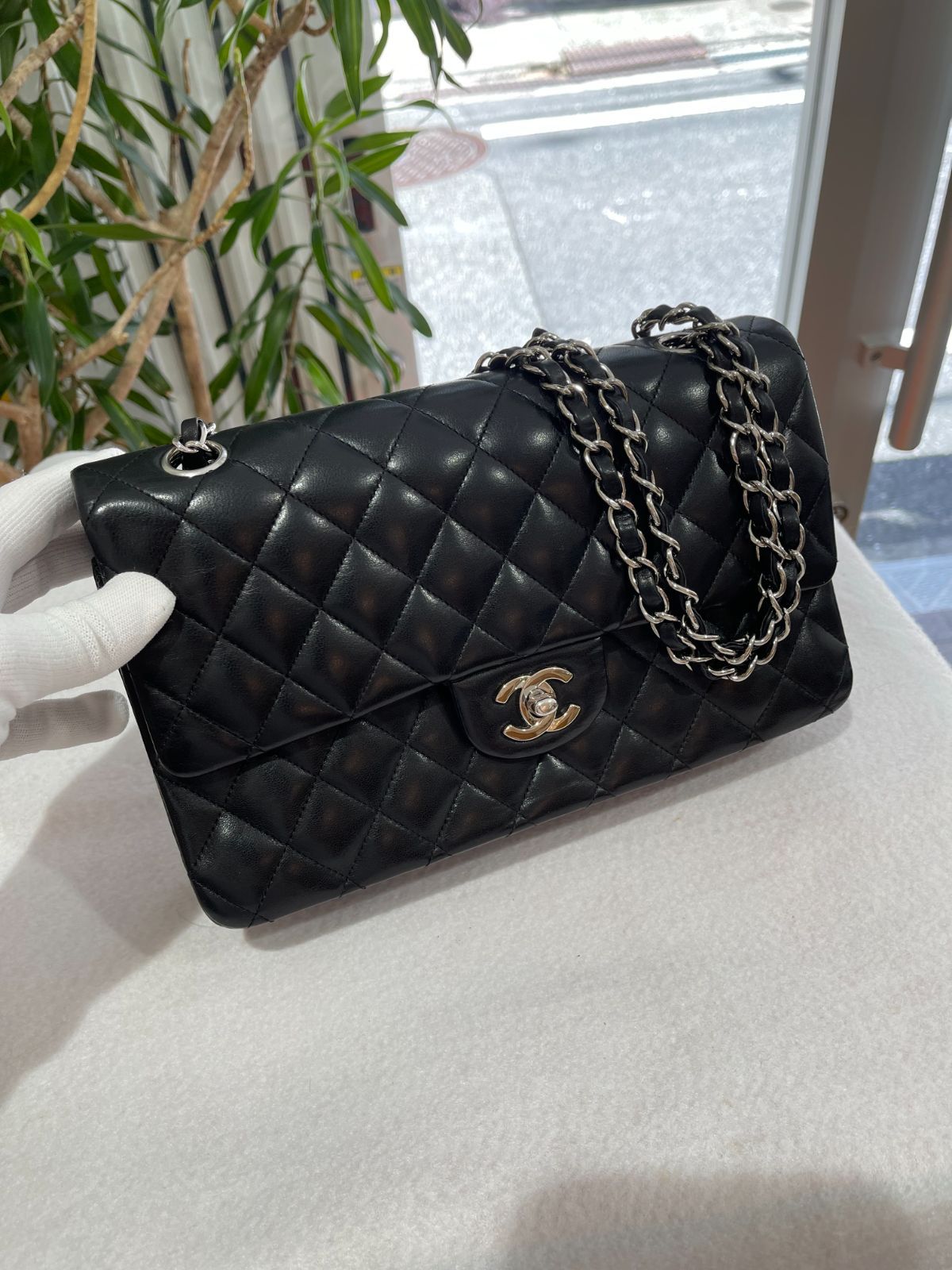 CHANEL マトラッセ25 Wチェーンショルダーバッグ Wフラップ ココマーク ラムスキン ブラック シャネル マトラッセ25 Wチェーンショルダーバッグ ラムスキン57383