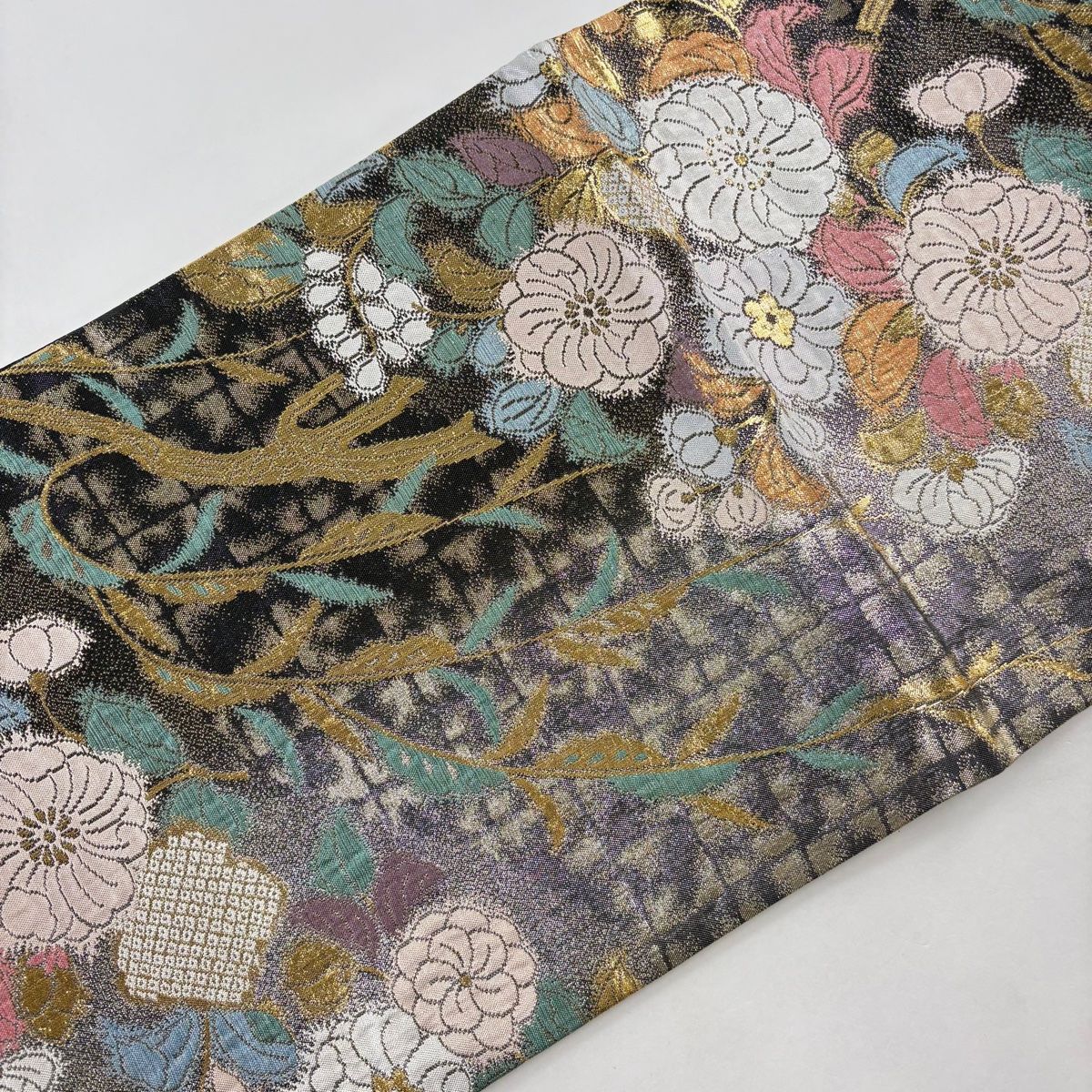 袋帯 美品 名品 華文 草花 金糸 箔 金色 六通 正絹 【中古