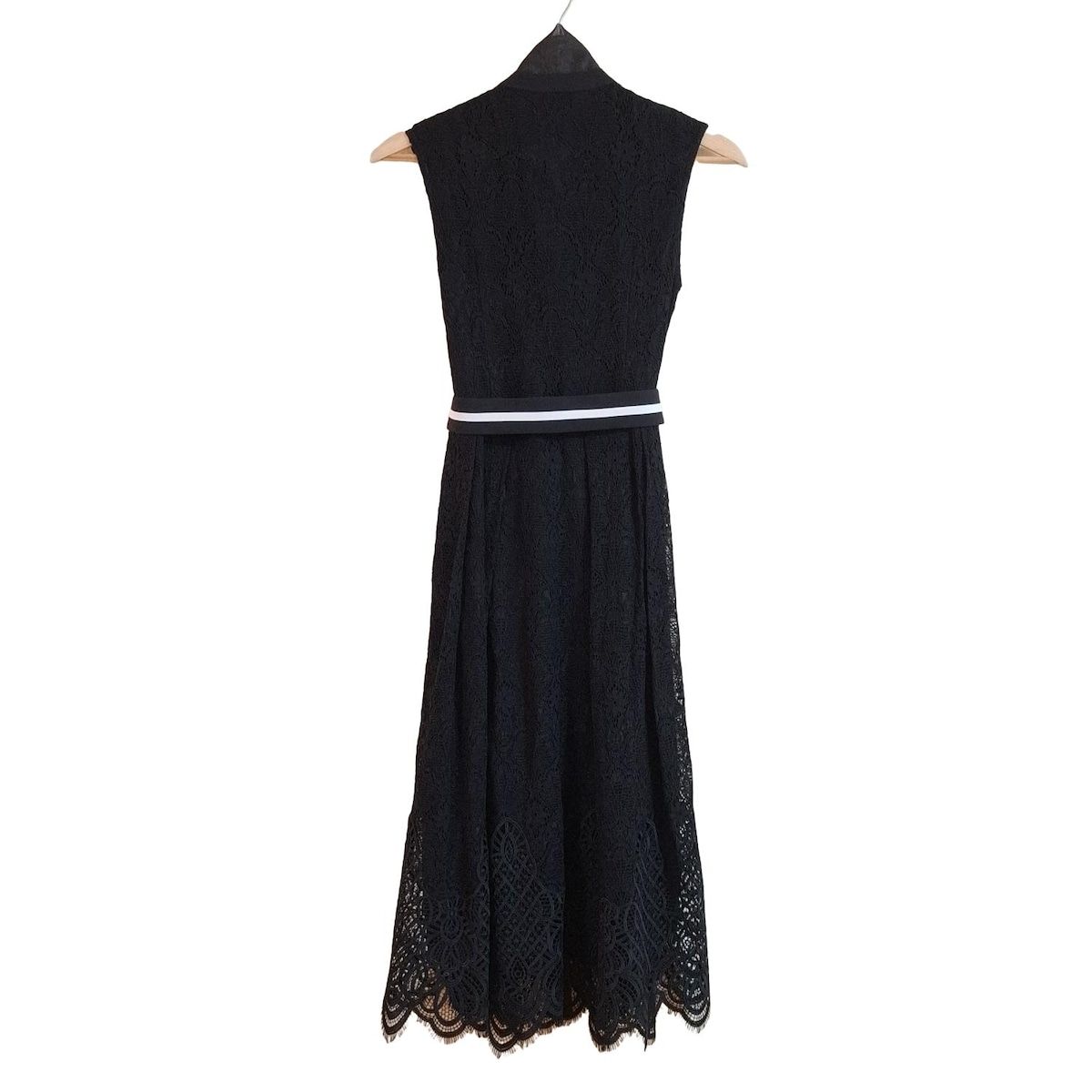 ダイアグラム ワンピース サイズ36 S レディース - 黒 ハイネック|ノースリーブ|ロング|シャツワンピ|総レース|リボンタイ着脱可