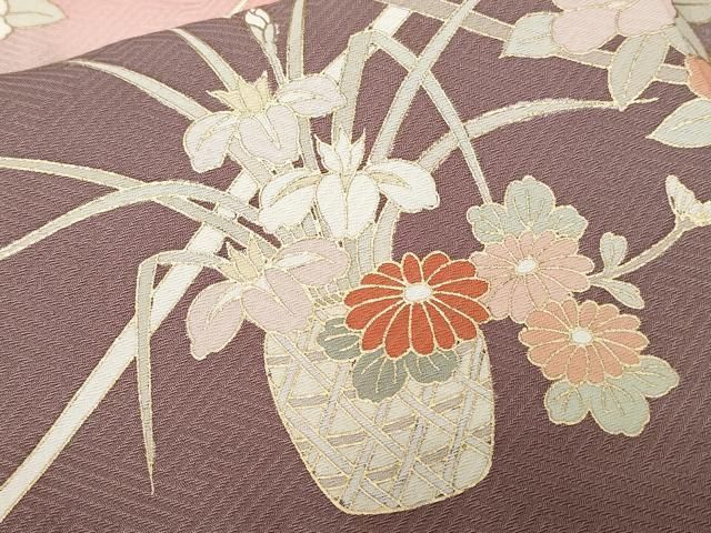 平和屋着物○訪問着 流水地紙草花文 暈し染め 金彩 正絹