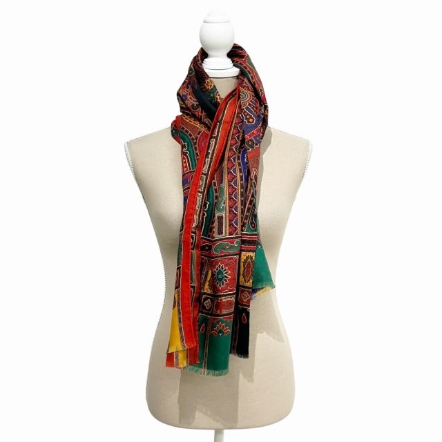 ETRO エトロ 総柄 アート柄 シルクスカーフ 大判 エトロ ETRO スカーフ ストール ペイズリー柄 シルク混 総柄 赤