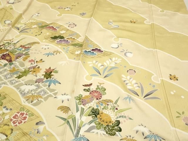 平和屋着物●訪問着　駒刺繍　雲取り花文　金彩　正絹　逸品　CAAS0233th 平和屋着物○訪問着 駒刺繍 雲取り花文 金彩 正絹 逸品 CAAS0233th