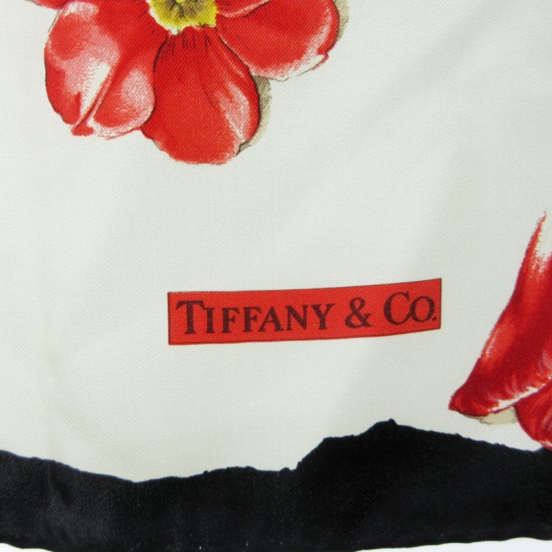 ティファニー TIFFANY & CO. 美品 スカーフ 花柄 絹 シルク 白