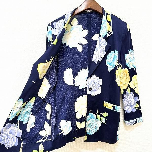 axc レオナール LEONARD ジャケット L 紺系 マルチ 花柄 薄手