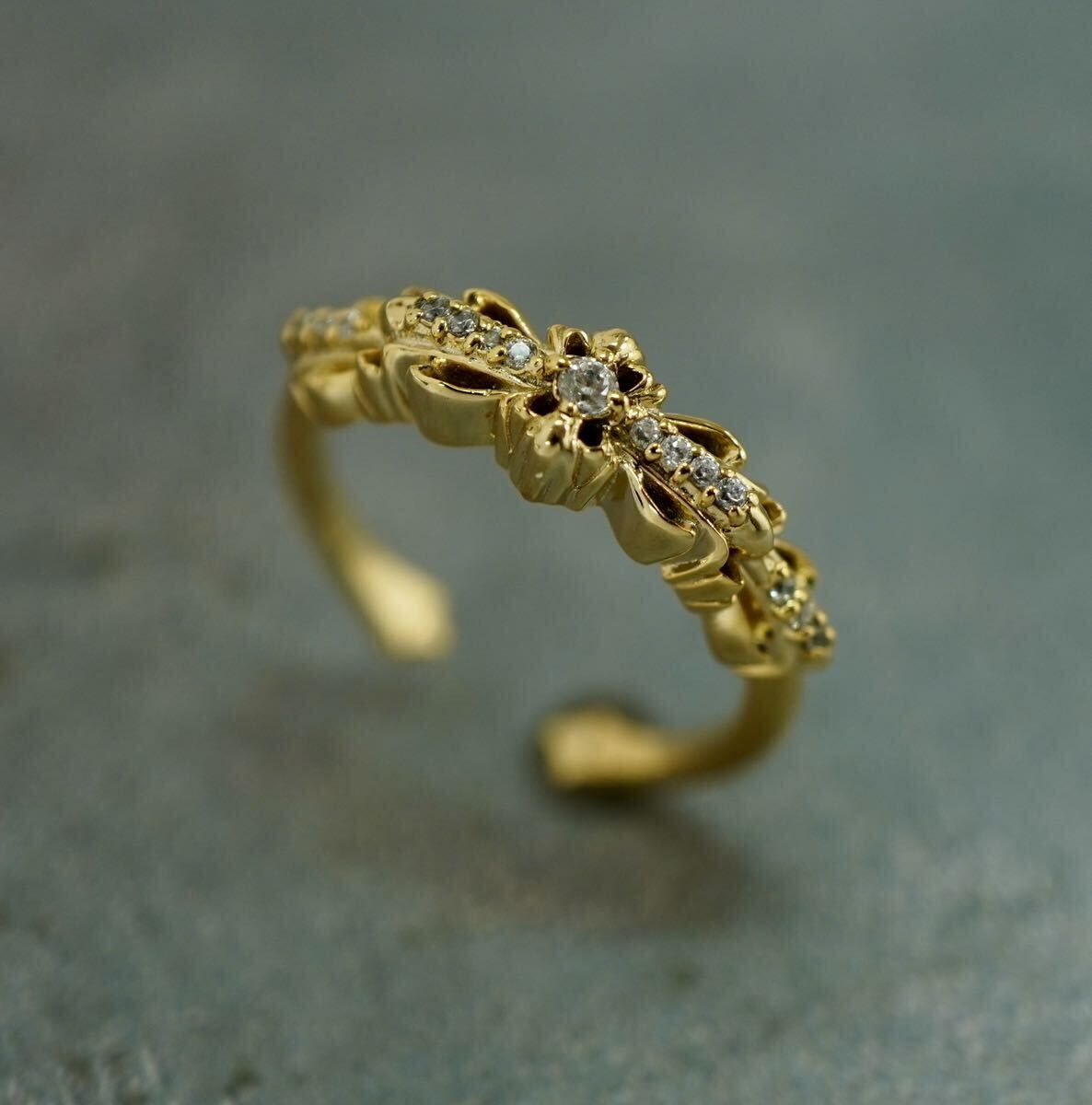 クロムハーツ/ベビークラシックリング/ダブルフローラル/22K/カスタムパヴェ/17号 クロムハーツ/ベビークラシックリング/ダブルフローラル/22K/カスタム