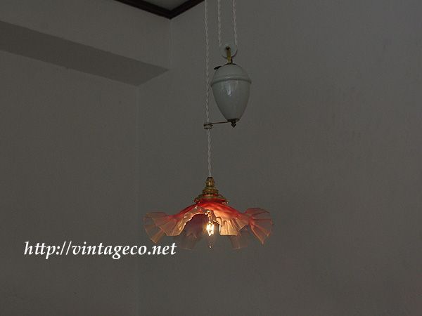 アンティーク ヴィクトリアン エッチング ガラスシェード ランプ