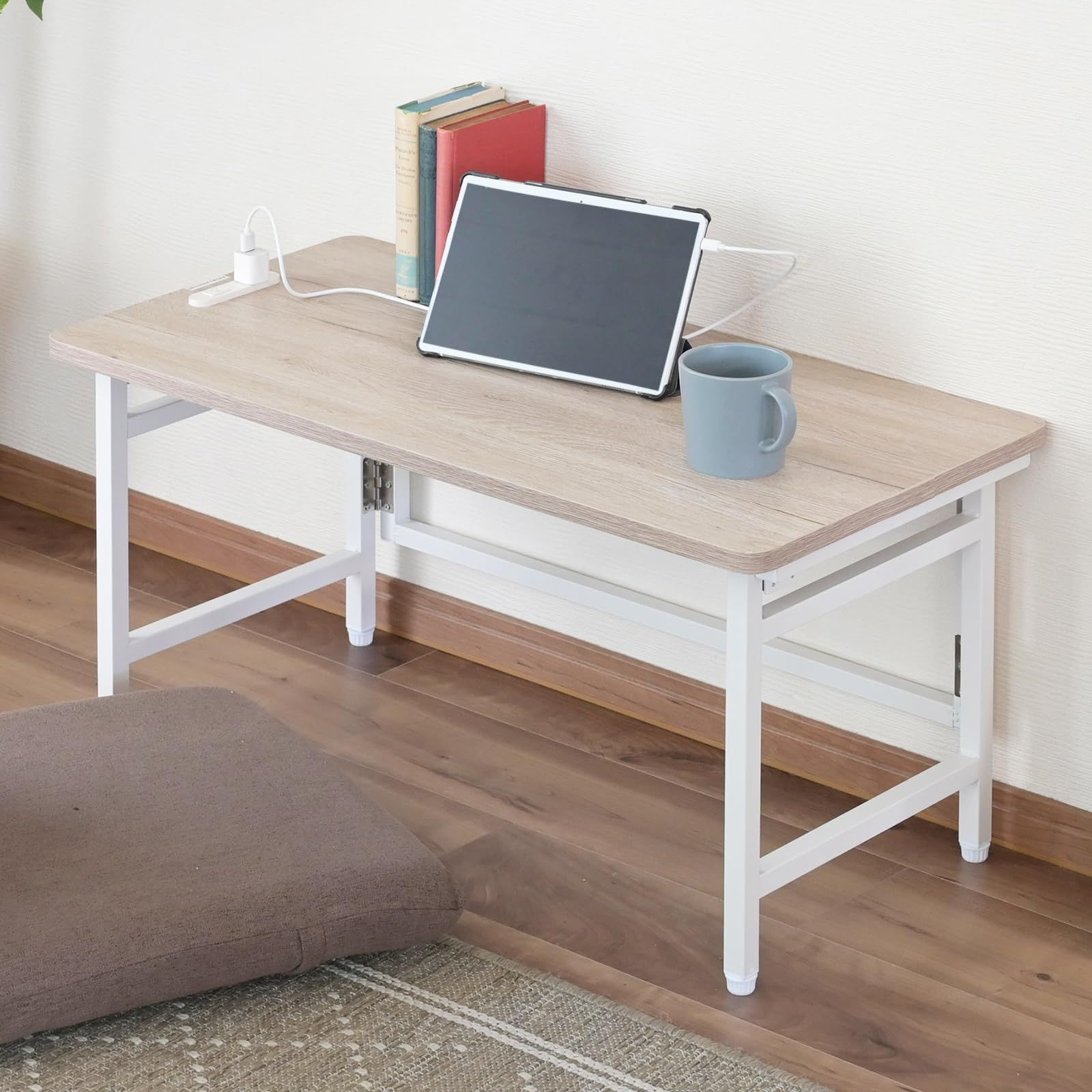 数量 幅80×奥行40×高さ40cm コンパクト 完成品 コンセント付き 傷 汚れ 水分 熱に強い天板 メラミン加工 折りたたみ アンティークアイボリー|ホワイト ローテーブル デスク EPST-8040L AIV|WH2 山善 YAMAZEN