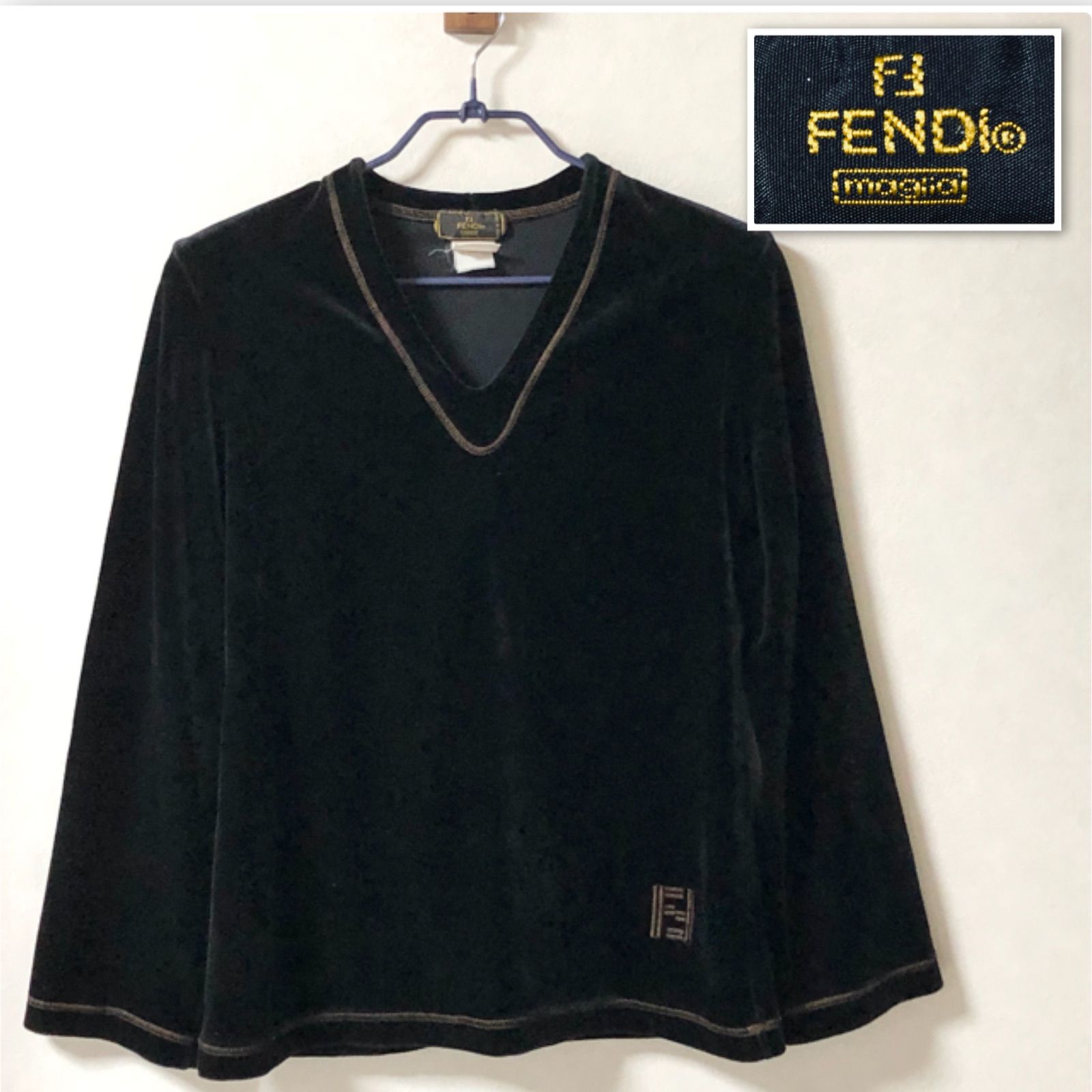 □美品□FENDI フェンディ FFロゴ刺しゅう ベロアトップス 長袖 □美品□FENDI フェンディ FFロゴ刺しゅう ベロアトップス 長袖