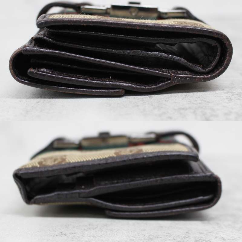 S111)GUCCI/グッチ ジャッキー 二つ折り財布 GGキャンバス シェリー
