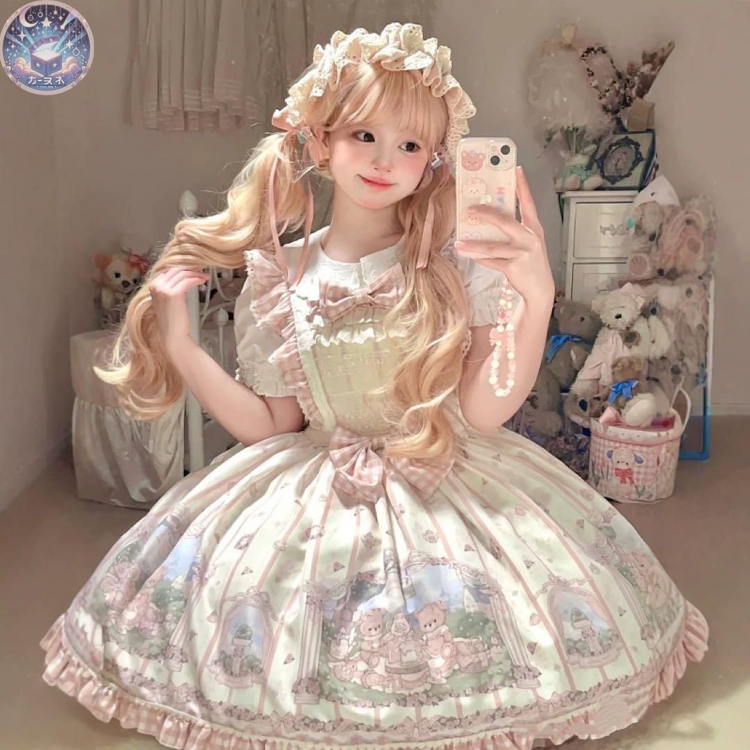 クマちゃん柄ロリータワンピース ブラウス付き